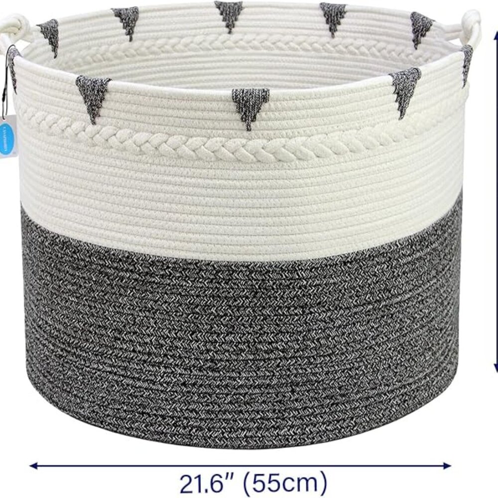 Brand New Large Blanket Basket 22"x16" Gray&Cream White